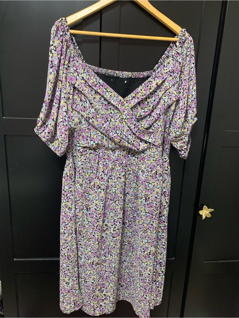 Purple Floral Midi Dress 1X Cottagecore garden party sweet soft Femenine